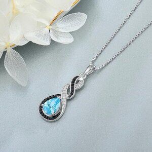 Two Tone Infinity Teardrop Necklace Aquamarine